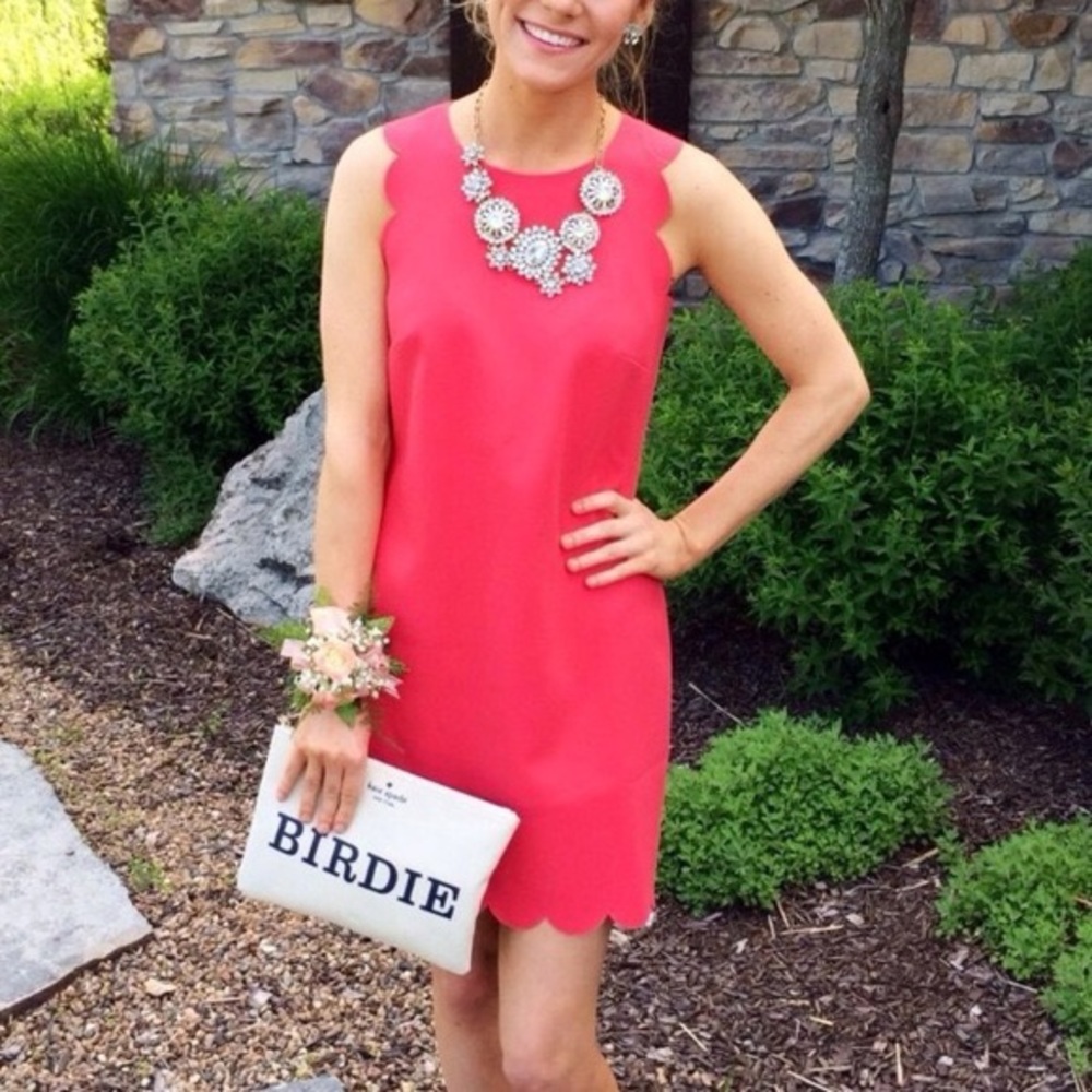 💐 J Crew Scallop Shift Dress Coral Red Sz 0